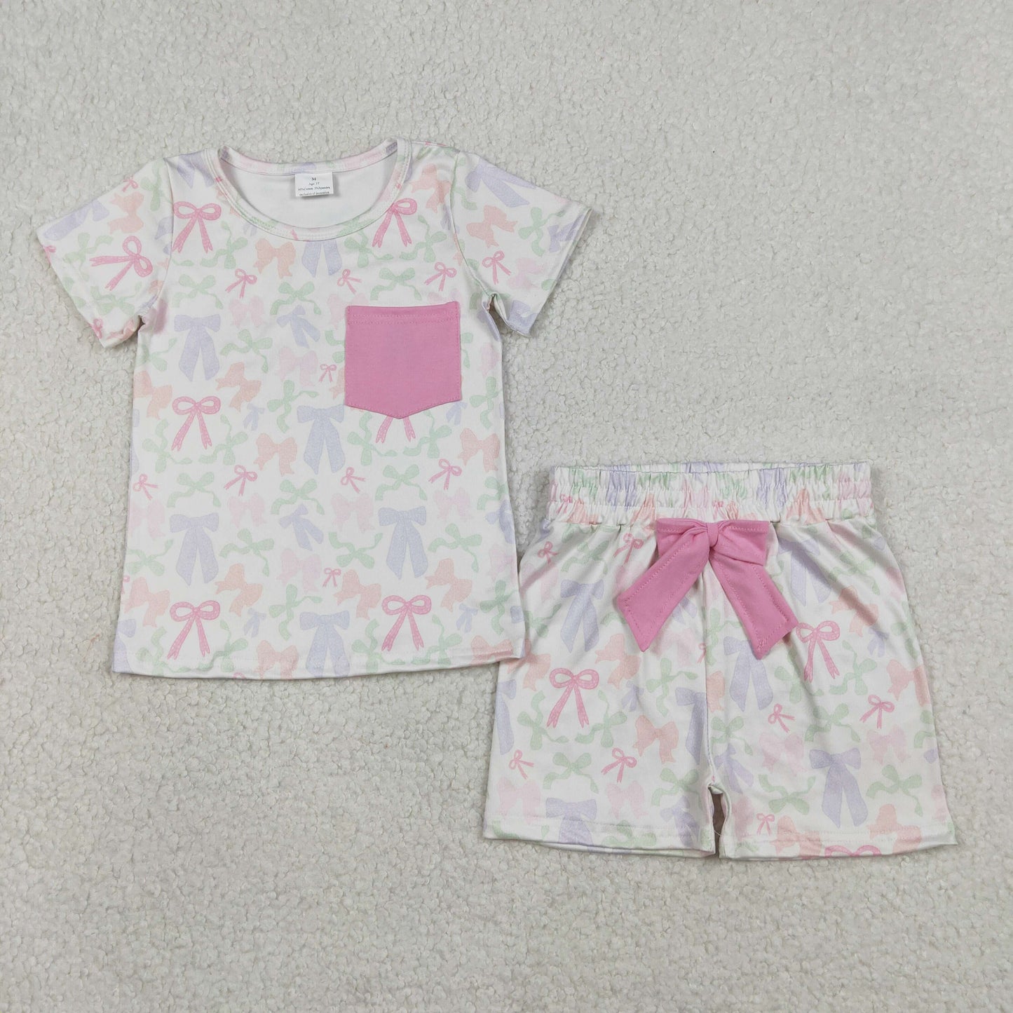 RTS Sibling Baby Girls Kids Short Sleeves Bows Pocket Romper Set Summer Clothes