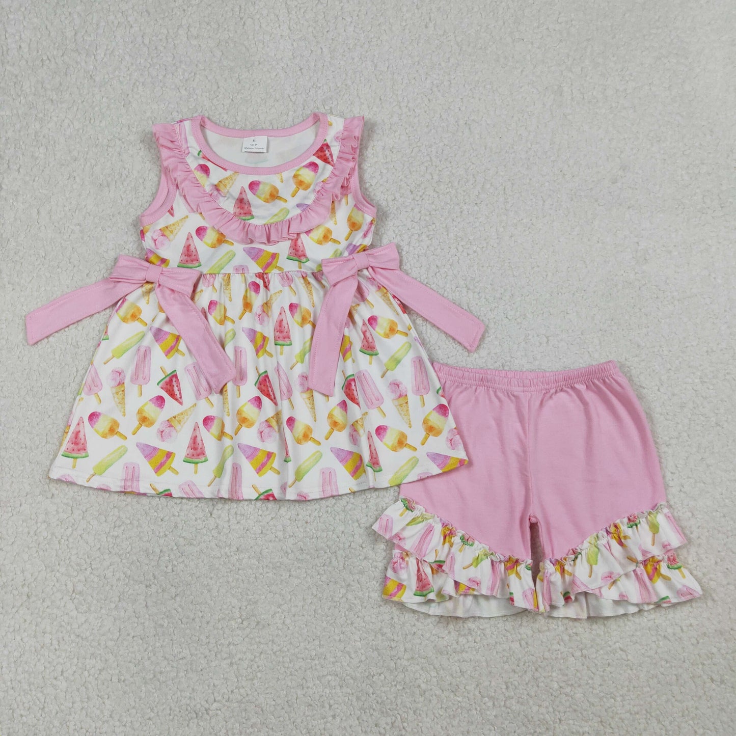 RTS Sibling Baby Girls Kids Watermelon Bows Tunic Ruffle Shorts Sets Summer Clothes