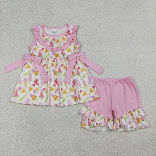 RTS Sibling Baby Girls Kids Watermelon Bows Tunic Ruffle Shorts Sets Summer Clothes