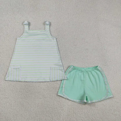 RTS Sibling Baby Girls Sleeveless Stripes Tops Shorts Set Romper Summer Clothes