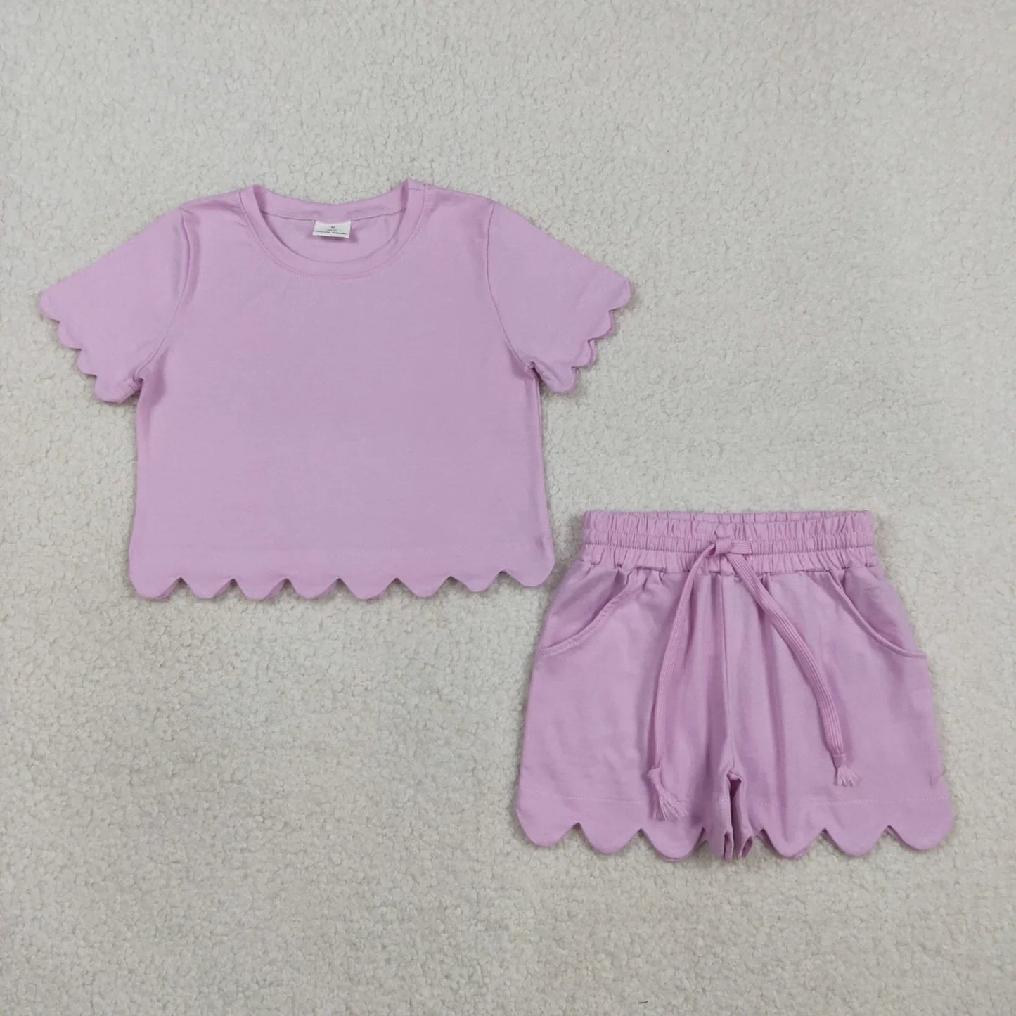 RTS Sibling Baby Girls Kids Short Sleeves Shirts Scallop Shorts Sets Summer Clothes