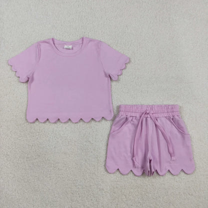 RTS Sibling Baby Girls Kids Short Sleeves Shirts Scallop Shorts Sets Summer Clothes