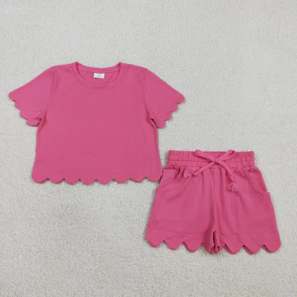 RTS Sibling Baby Girls Kids Short Sleeves Shirts Scallop Shorts Sets Summer Clothes