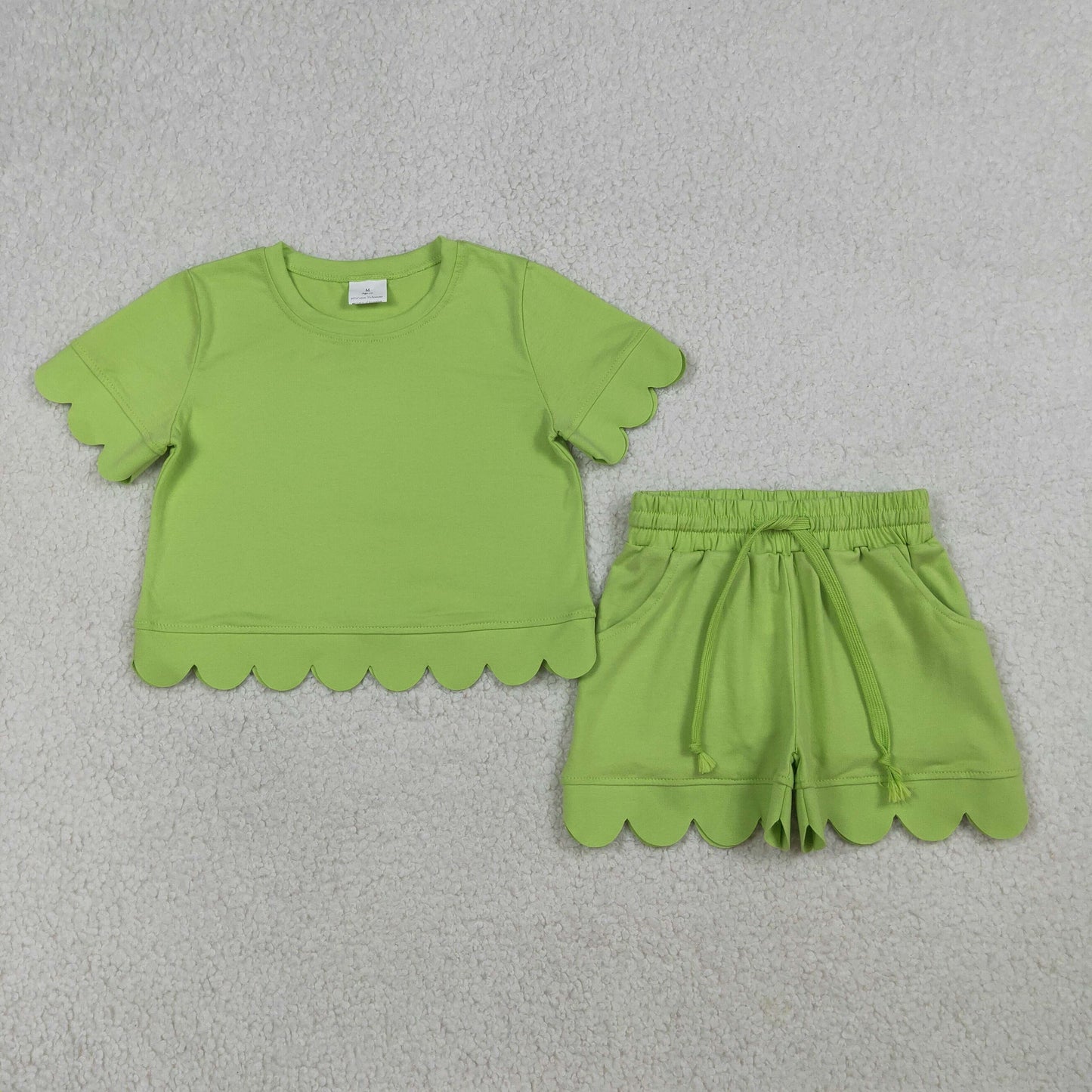 RTS Sibling Baby Girls Kids Short Sleeves Shirts Scallop Shorts Sets Summer Cotton Clothes