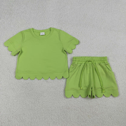 RTS Sibling Baby Girls Kids Short Sleeves Shirts Scallop Shorts Sets Summer Cotton Clothes