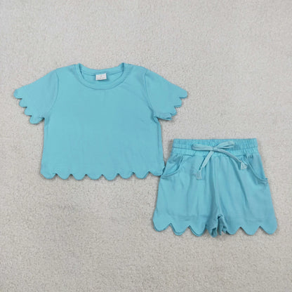 RTS Sibling Baby Girls Kids Short Sleeves Shirts Scallop Shorts Sets Summer Clothes