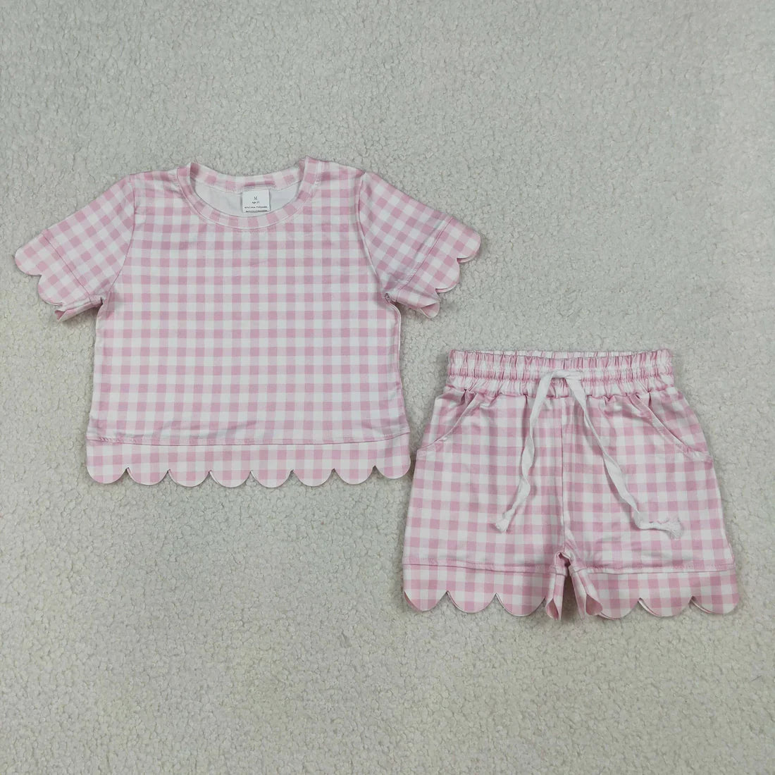 RTS Sibling Baby Girls Kids Short Sleeves Plaid Tops Scallop Shorts Outfits Summer Clothes