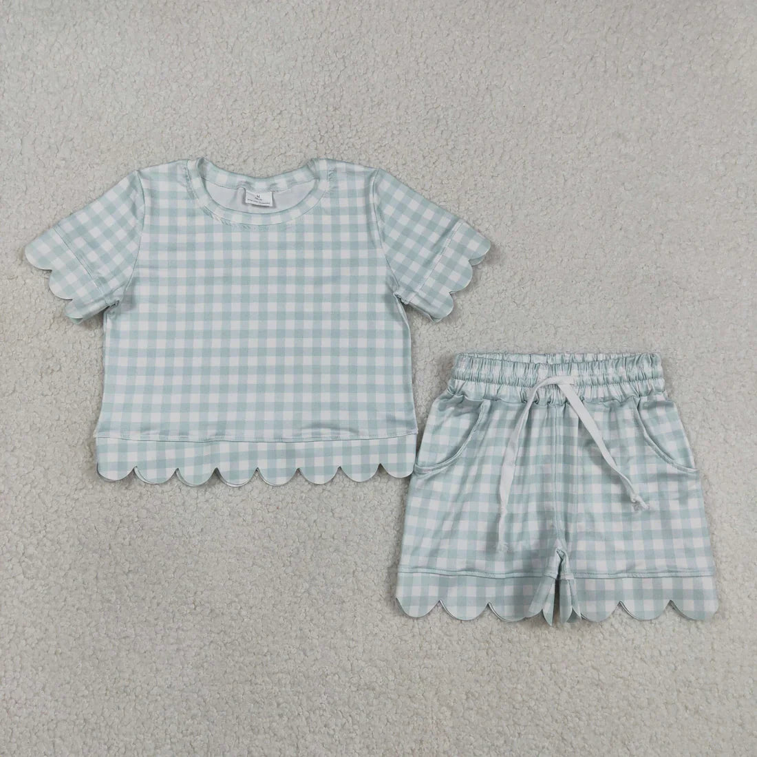 RTS Sibling Baby Girls Kids Short Sleeves Shirts Scallop Shorts Sets Summer Clothes