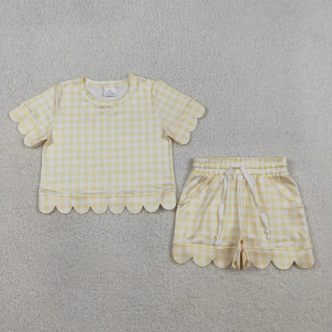 RTS Sibling Baby Girls Kids Short Sleeves Plaid Tops Scallop Shorts Outfits Summer Clothes