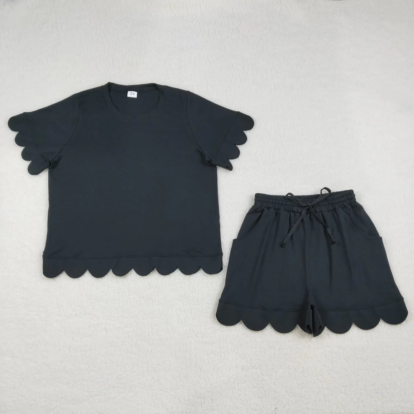 RTS Sibling Adult Women Short Sleeves Scallop Shirts Shorts Pajamas Cotton Clothes Woman Sets