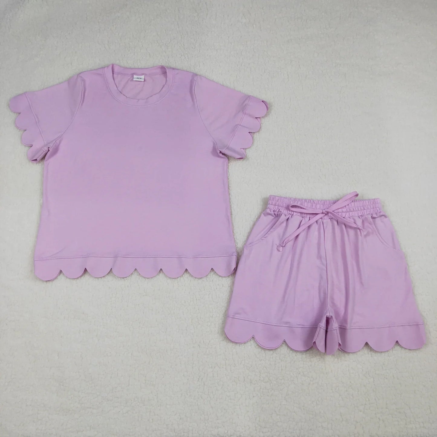 RTS Sibling Adult Women Short Sleeves Scallop Shirts Shorts Pajamas Cotton Clothes Woman Sets