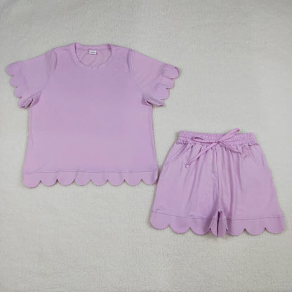 RTS Sibling Adult Women Short Sleeves Scallop Shirts Shorts Pajamas Cotton Clothes Woman Sets