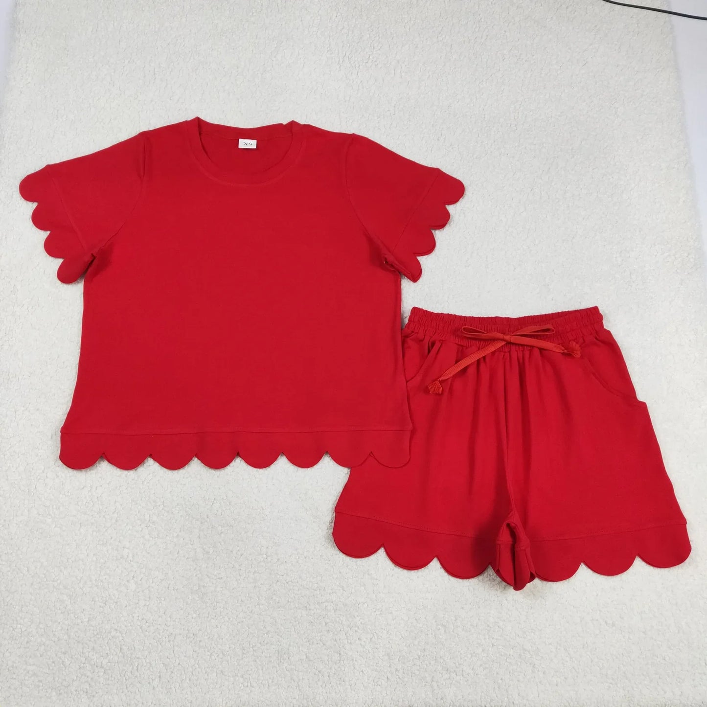 RTS Sibling Adult Women Short Sleeves Scallop Shirts Shorts Pajamas Cotton Clothes Woman Sets