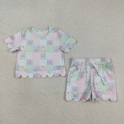 RTS Sibling Baby Girls Kids Short Sleeves Flower Scallop Shirts Shorts Summer Sets Clothes