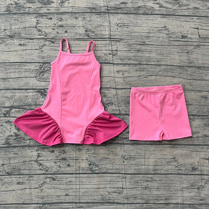 Preorder Baby Girls Kids Straps Dress Shorts Pink Yoga Active Summer Set