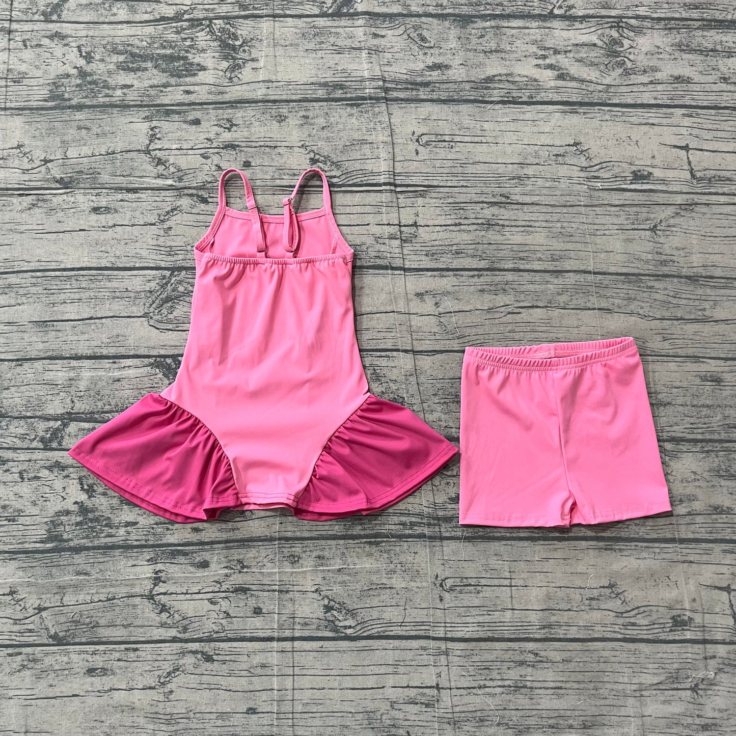 Preorder Baby Girls Kids Straps Dress Shorts Pink Yoga Active Summer Set