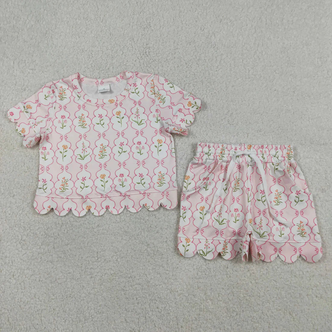 RTS Sibling Baby Girls Kids Short Sleeves Flower Scallop Shirts Shorts Summer Sets Clothes