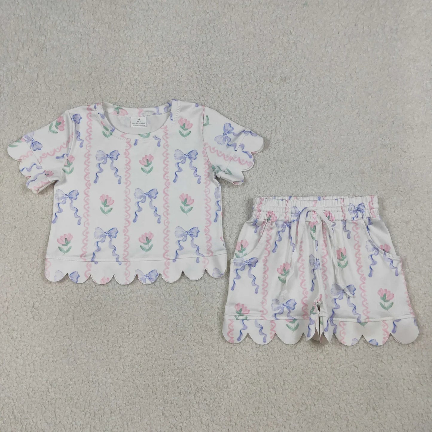 Sibling Baby Girls Kids Short Sleeves Flower Scallop Shirts Shorts Summer Sets Clothes