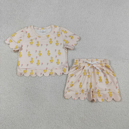 RTS Sibling Baby Girls Kids Short Sleeves Flower Scallop Shirts Shorts Summer Sets Clothes