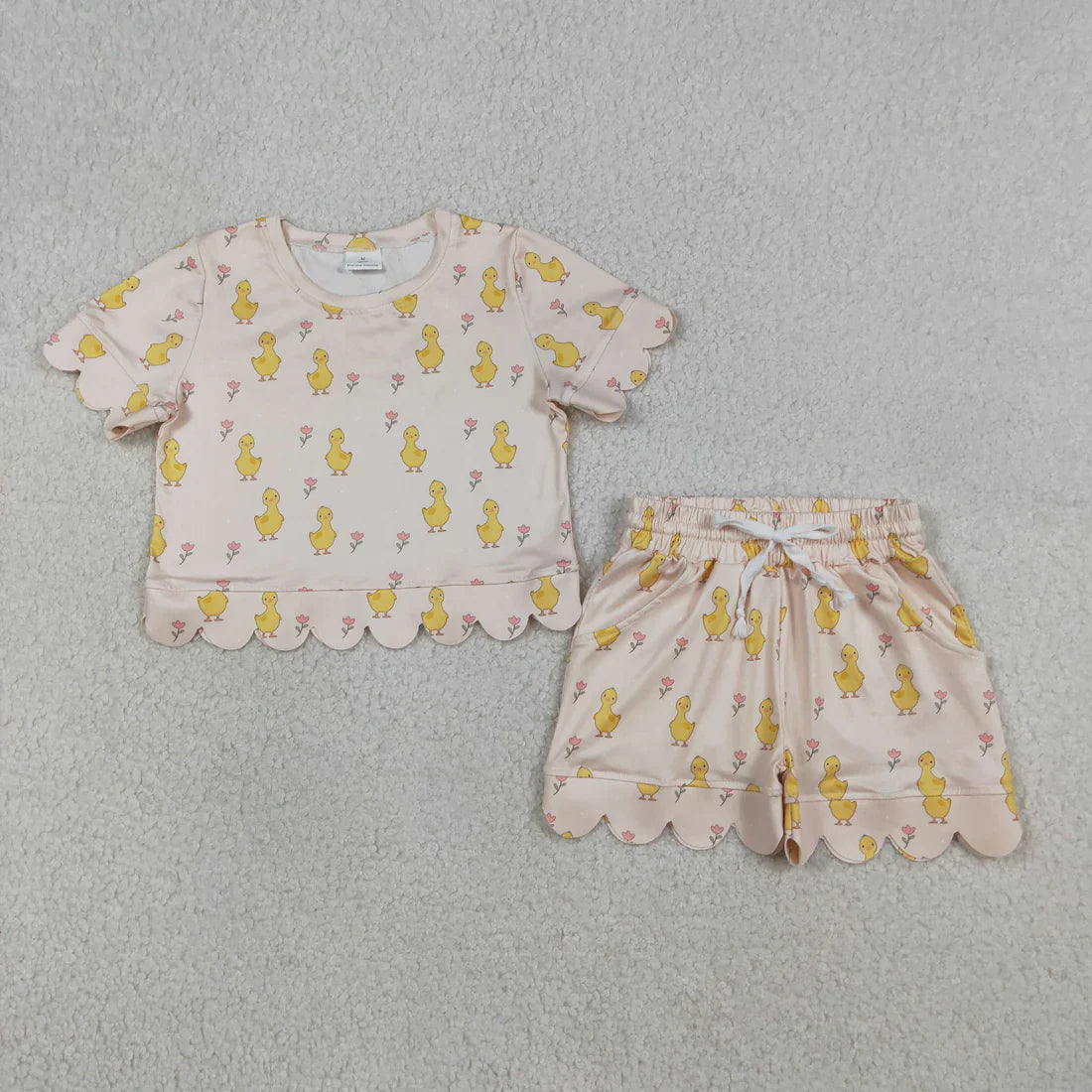 Sibling Baby Girls Kids Short Sleeves Flower Scallop Shirts Shorts Summer Sets Clothes