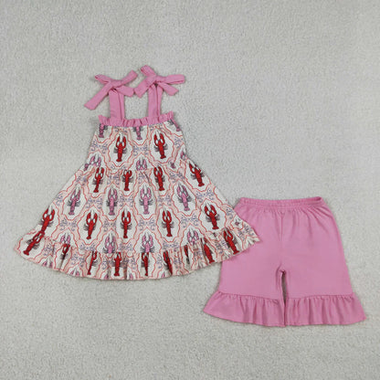 Sibling Baby Girls Kids Bows Straps Crawfish Tops Ruffle Shorts Set Romper Summer Clothes