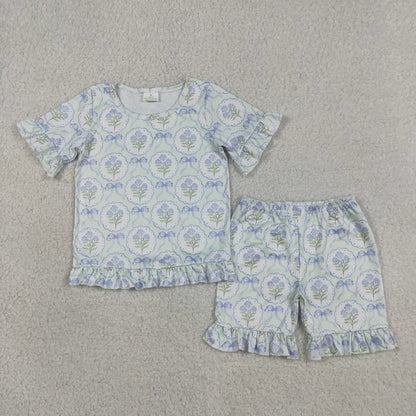 Sibling Baby Girls Kids Short Sleeves Shirts Shorts Sets Flower Bows Goose Pajamas Clothes