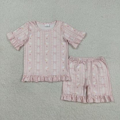 Sibling Baby Girls Short Sleeves Bows Shirts Shorts Summer Clothes Sets