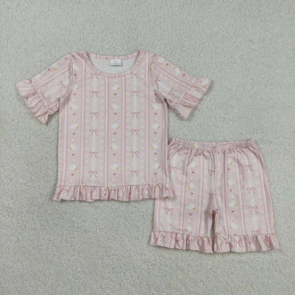 Sibling Baby Girls Kids Short Sleeves Shirts Shorts Sets Flower Bows Goose Pajamas Clothes