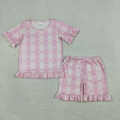 Sibling Baby Girls Kids Short Sleeves Shirts Shorts Sets Flower Bows Goose Pajamas Clothes