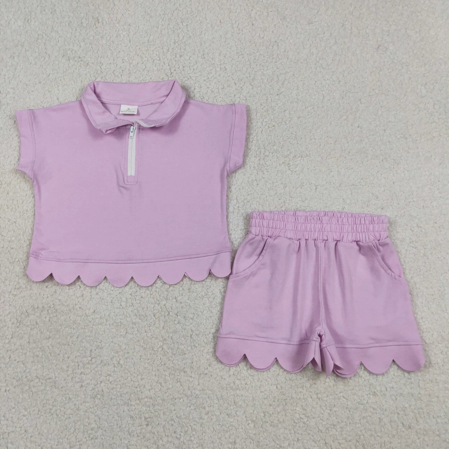 Sibling Baby Girls Kids Short Sleeves Zipper Shirts Scallop Shorts Cotton Sets Clothes