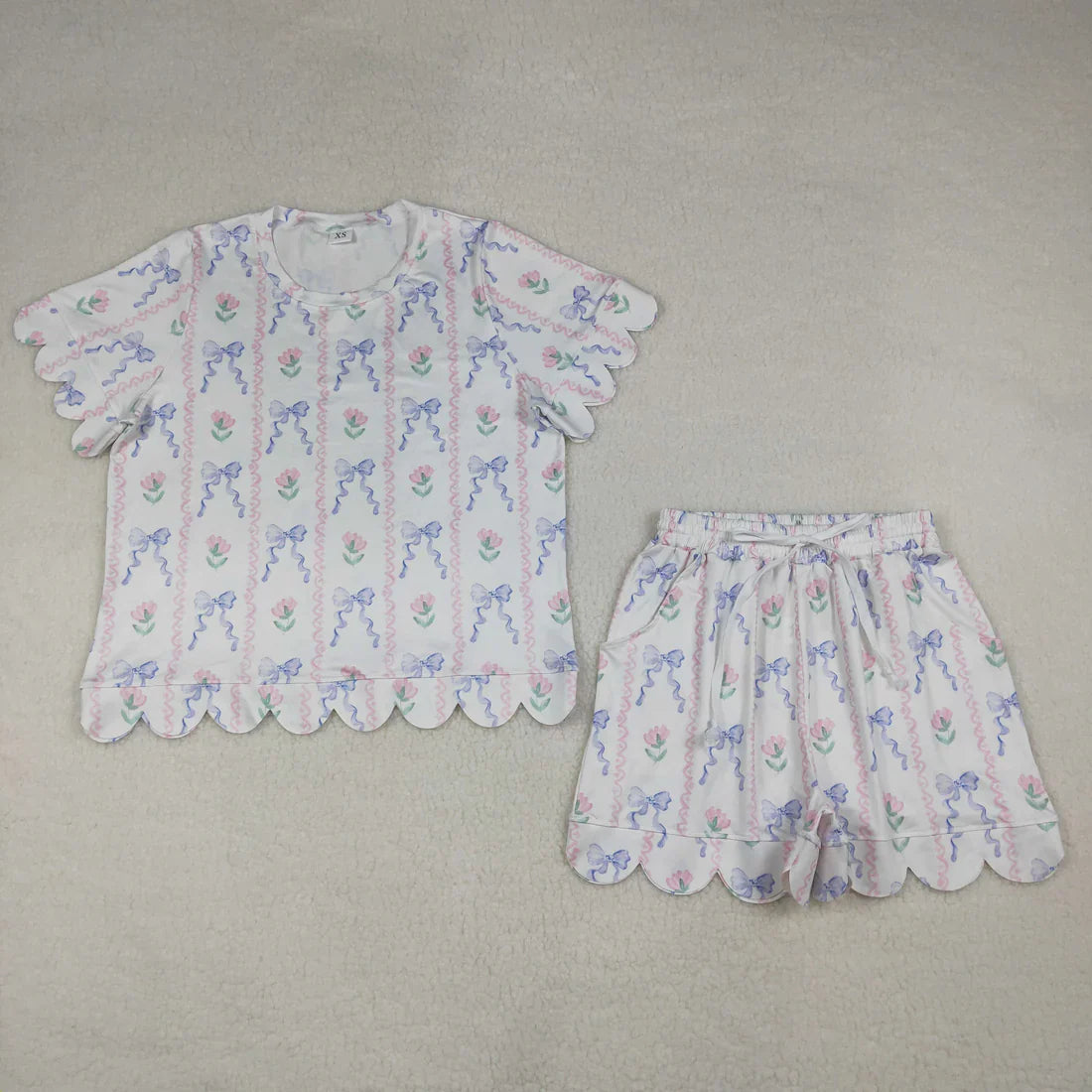 Sibling Baby Girls Adult Women Short Sleeves Flower Shirts Shorts Scallop Sets Summer Clothes