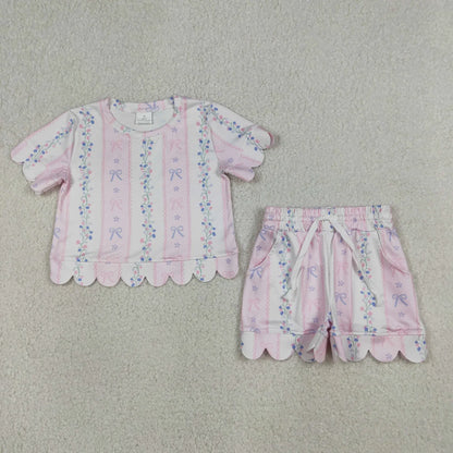 Sibling Baby Girls Kids Short Sleeves Flower Scallop Shirts Shorts Summer Sets Clothes