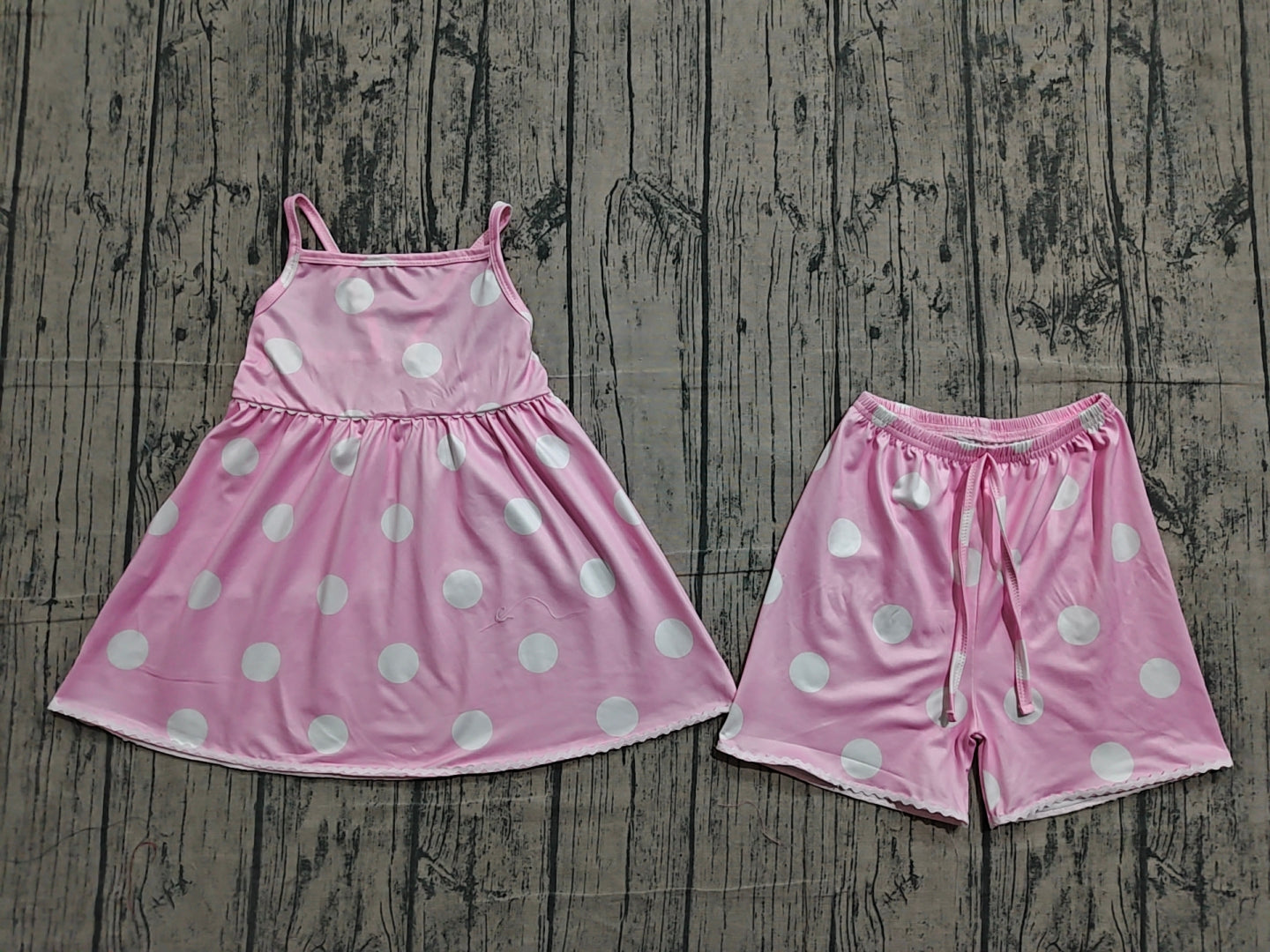 Preorder Baby Girls Kids Straps Dots Tunic Shorts Summer Pink Clothes Set