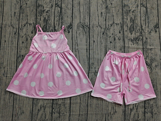 Preorder Baby Girls Kids Straps Dots Tunic Shorts Summer Pink Clothes Set