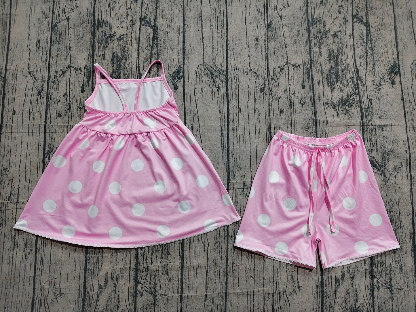 Preorder Baby Girls Kids Straps Dots Tunic Shorts Summer Pink Clothes Set
