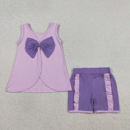 RTS Sibling Baby Girls Kids Back Bows Tops Ruffle Shorts Summer Sets Cotton Clothes