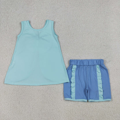 RTS Sibling Baby Girls Kids Back Bows Tops Ruffle Shorts Summer Sets Cotton Clothes
