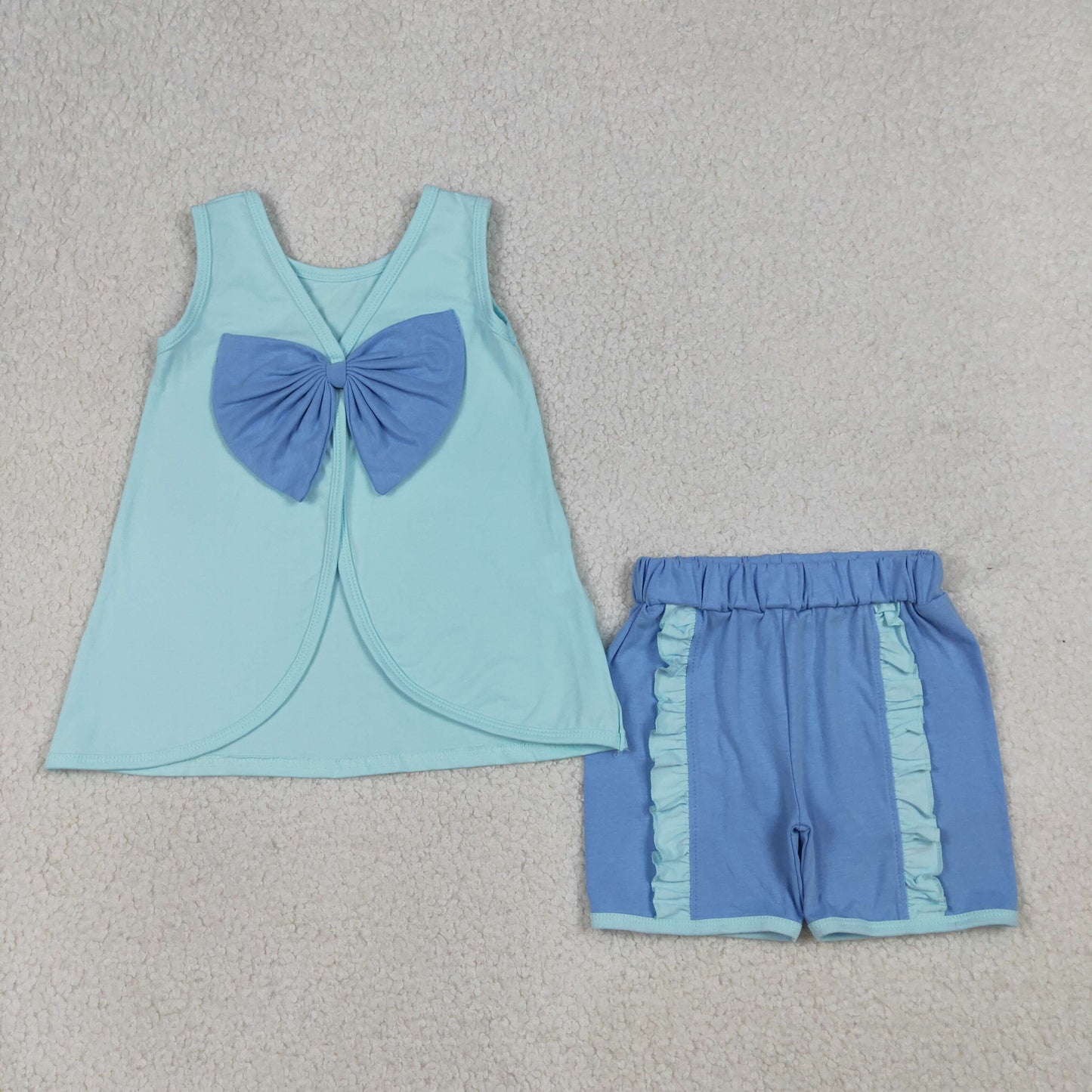 RTS Sibling Baby Girls Kids Back Bows Tops Ruffle Shorts Summer Sets Cotton Clothes