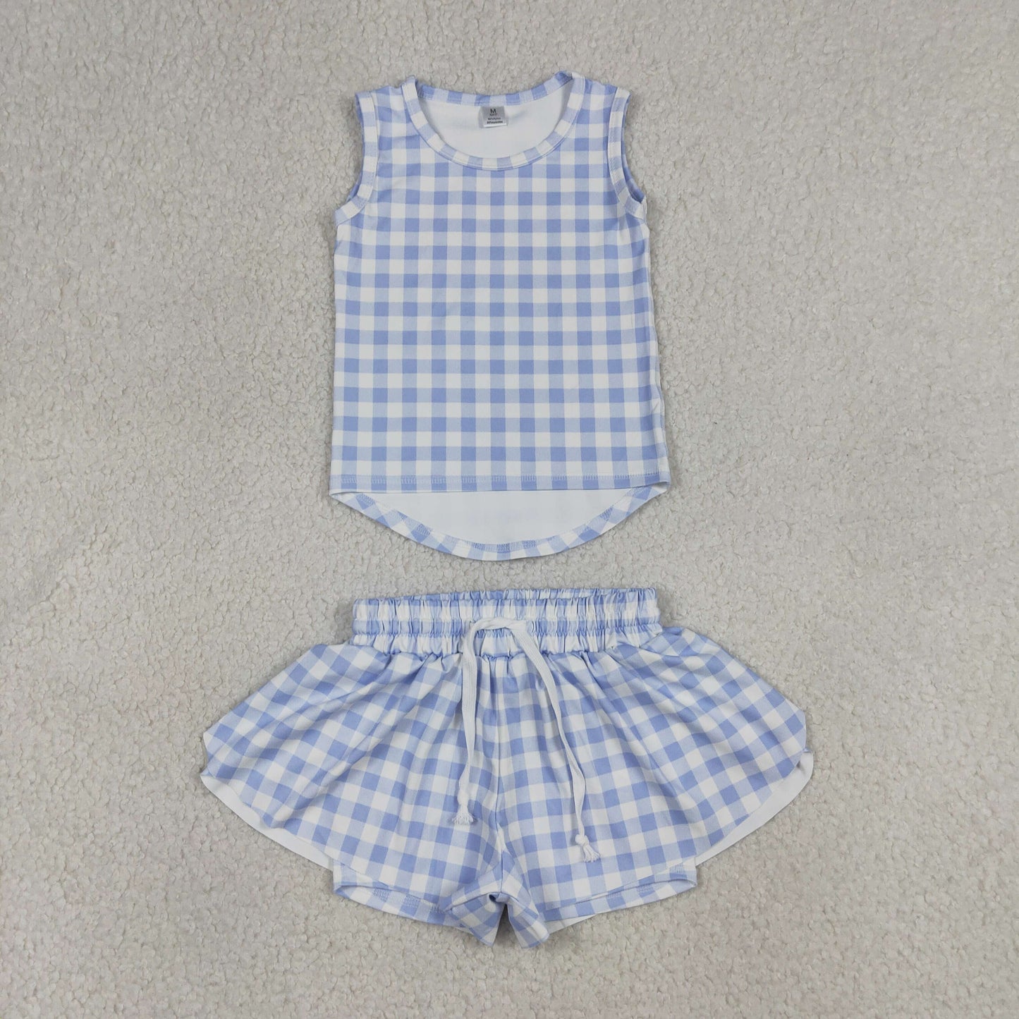 Sibling Baby Girls Kids Sleeveless Plaid Tops Shorts Sets Yoga Active Summer Clothes