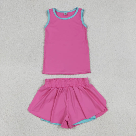 Sibling Baby Girls Kids Sleeveless Shirts Ruffle Shorts Yoga Active Sets Summer Clothes RTS