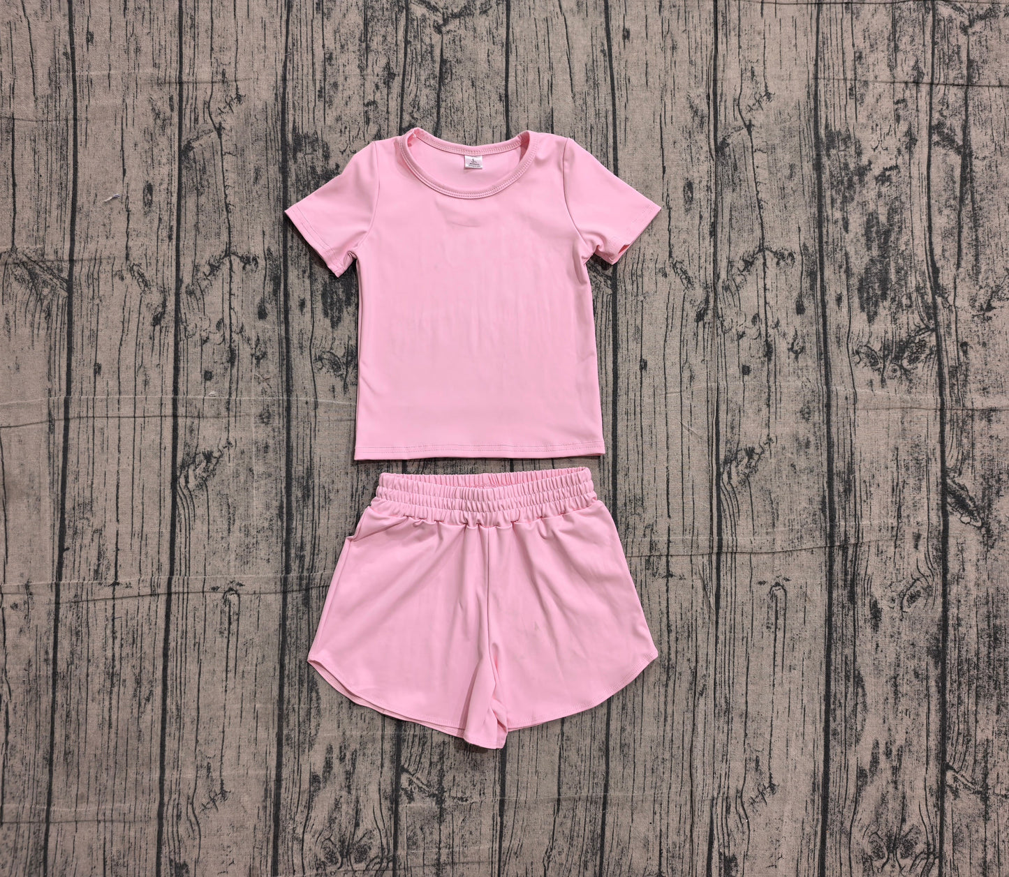 Preorder Baby Girls Kids Short Sleeves Pink Shirt Skirt Shorts Yoga Active Set Clothes