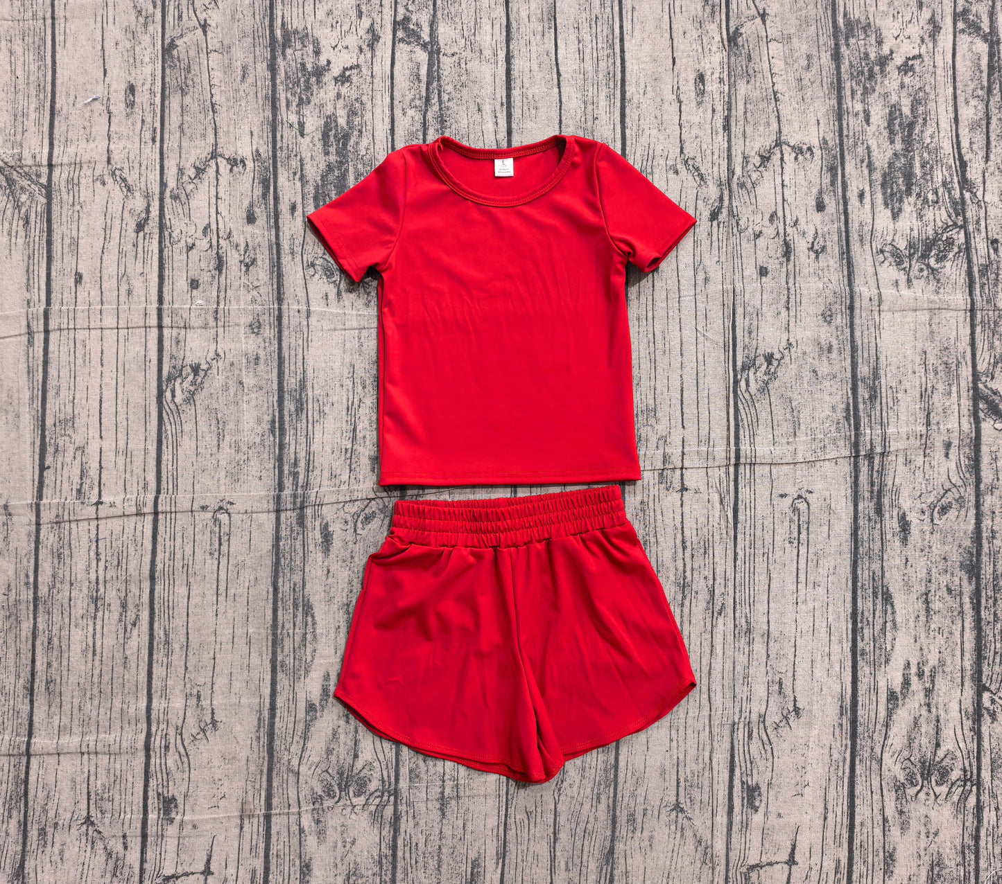 Preorder Baby Girls Kids Short Sleeves Red Shirt Skirt Shorts Yoga Active Set Clothes