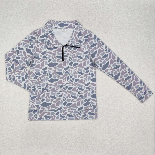 USA Shop Adult Women Long Sleeves Grey Camo Zipper Pullover Shirt Clothes