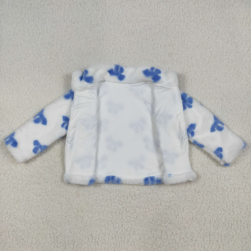 USA Shop Baby Girls Kids Long Sleeves Blue Bows Polar Fleece Zipper Cardigan Jacket