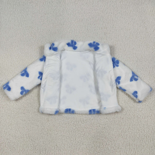 USA Shop Baby Girls Kids Long Sleeves Blue Bows Polar Fleece Zipper Cardigan Jacket