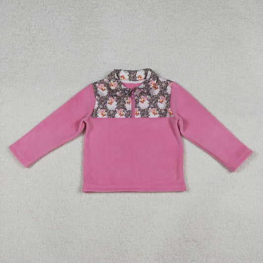 USA Shop Baby Girls Long Sleeves Santa Leopard Zipper Fleece Pullover Christmas Pink Tops