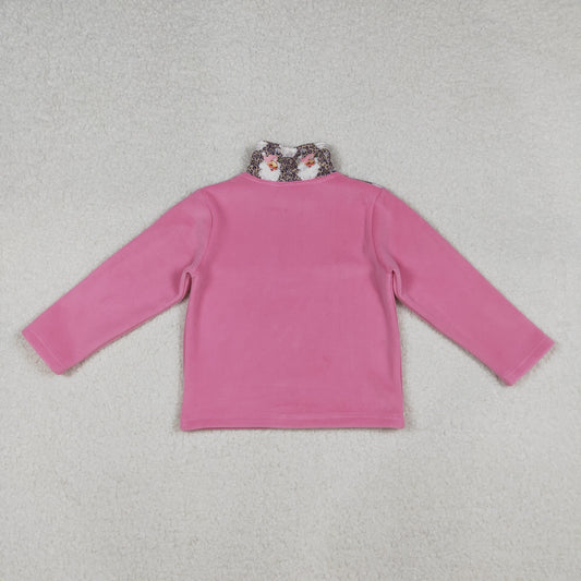 USA Shop Baby Girls Long Sleeves Santa Leopard Zipper Fleece Pullover Christmas Pink Tops
