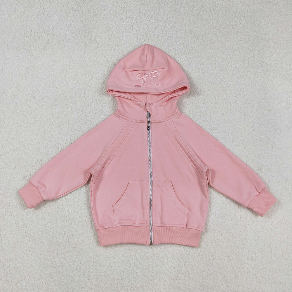 USA Shop Baby Girls Long Sleeves Embroidery Bows Zipper Pockets Hoodie Pink Jacket Tops