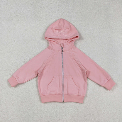 USA Shop Baby Girls Long Sleeves Embroidery Bows Zipper Pockets Hoodie Pink Jacket Tops