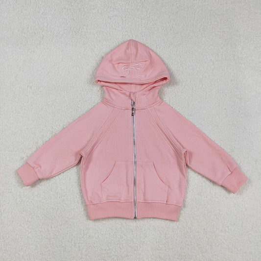 USA Shop Baby Girls Long Sleeves Embroidery Bows Zipper Pockets Hoodie Pink Jacket Tops